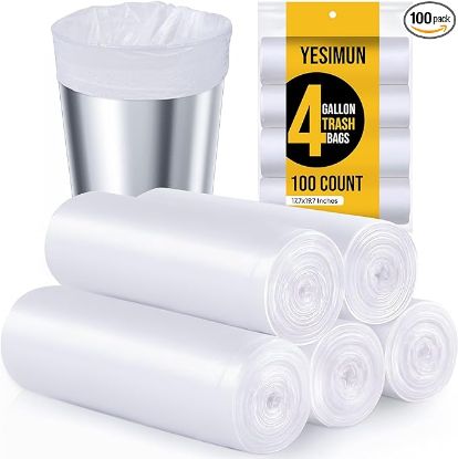 Picture of 1Yesimun Small Trash Bags Bathroom - 100 Count 4 Gallon Trash Bag, White Small Garbage Bags, Unscented Small Trash Bags, Thickened & Strong Trash Can Liners For Bedroom, Kitchen, Office